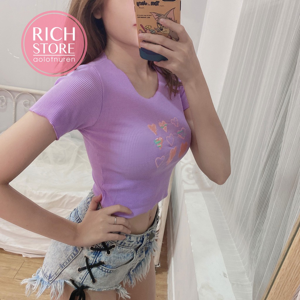 Áo croptop thêu trái tim 4 màu RICH STORE CRT67