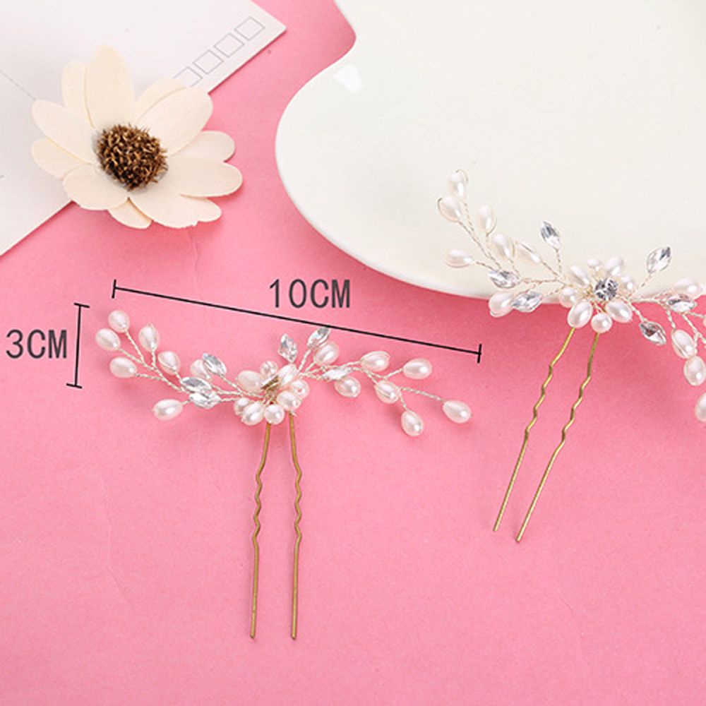 Trâm Cài Tóc Hình Lá Đính Ngọc Trai Nhân Tạo Thời Trang Dành Cho Cô Dâu|Làm Bằng Tay|Hình Dạng Hoa