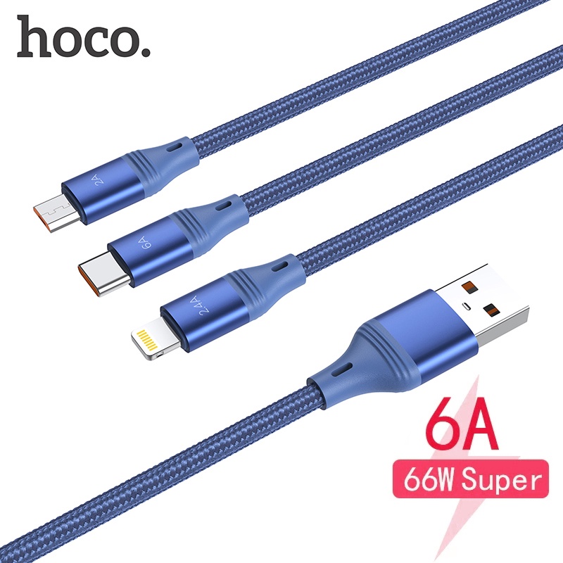HOCO U104 Cáp sạc nhanh 3 trong 1 66W PD QC3.0 USB C Tương thích với  12 13 Pro Max Samsung S21 S22 Bộ sạc  Xiaomi Redmi 9A Cáp sạc nhanh USB Type-C đa năng
