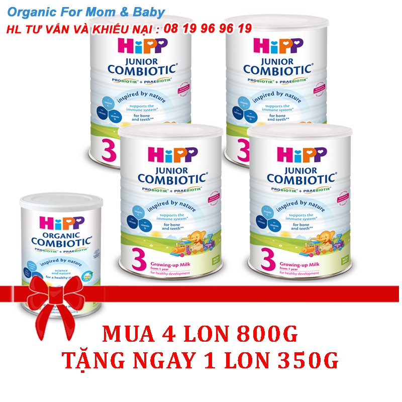 COMBO Sữa HiPP Combiotic SỐ 1 800G | TÁCH NẮP | MUA 4 TẶNG 1