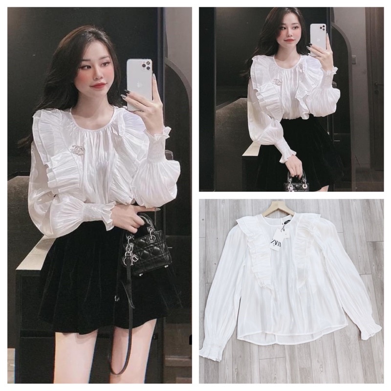 ÁO SƠ MI TƠ 2 BÈO ZARAA TAY CHUN CHO NỮ
