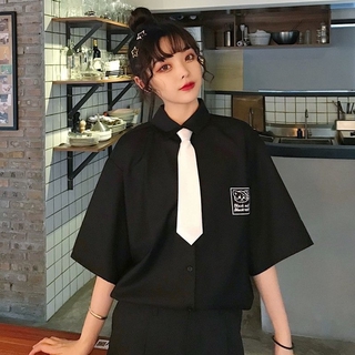 Sơ mi mèo kèm cà vạt - Sơ mi nam nữ unisex phom rộng