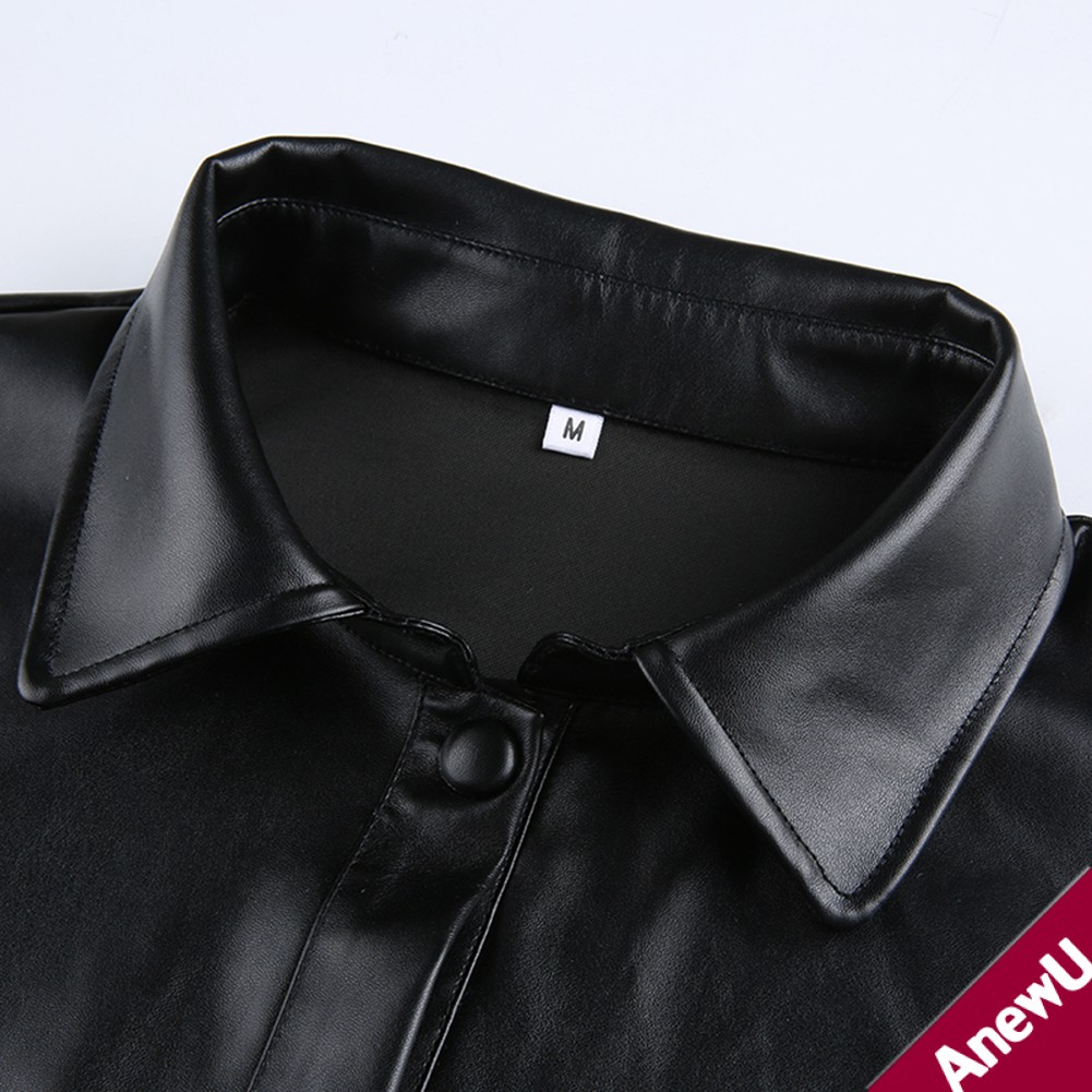 Punk Style Leather Jacket Winter Coat Faux Leather Black Fashion Overcoat Cropped ...