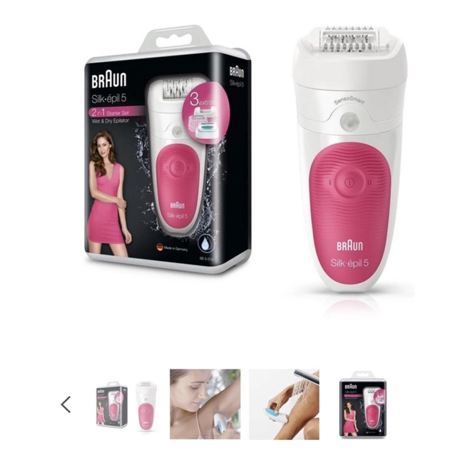 Máy nhổ lông Braun Silk-Epil 5 2-in-1 Starter Set Wet &amp; Dry Epilator + 3 Extras - Raspberry Pink