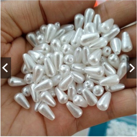 500gam hạt bẹt, cườm nhựa giọt nước 6x12mm trắng và kem