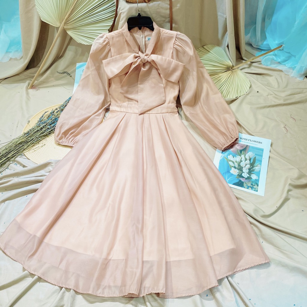 Đầm Tiểu Thư Tay Phồng Thiết Kế Dáng Dài Dự Tiệc Sang Chảnh Màu Trắng, Hồng | ROSE CLOTHING D0080