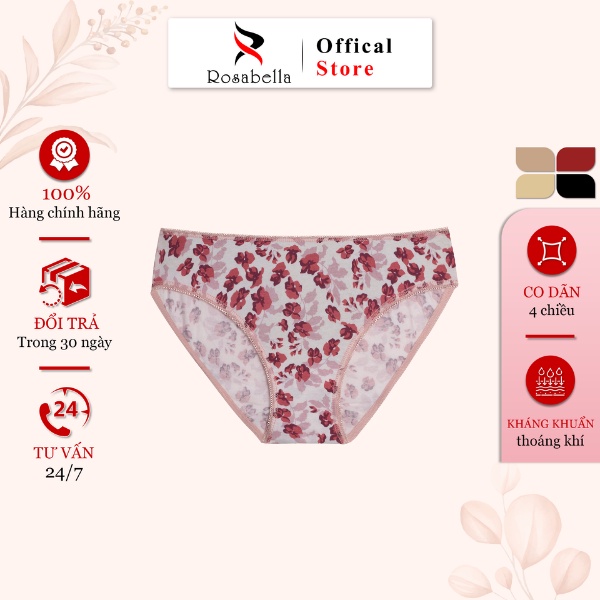 Quần Lót Nữ Cạp Trung ROSABELLA Chất Vải Cotton Mềm Mại Thoáng Mát Họa Tiết Hoa Bo Viền Chun Ren RS29
