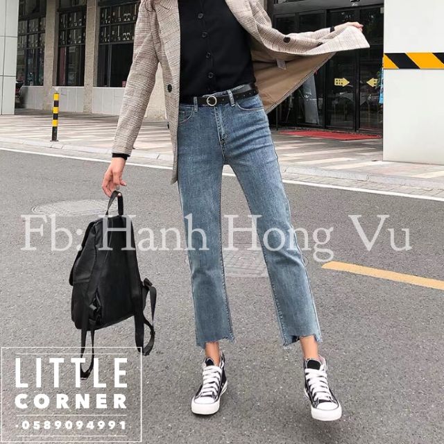 Quần slim baggy jeans lưng cao cắt gấu ulzzang kèm ảnh thật tự chụp