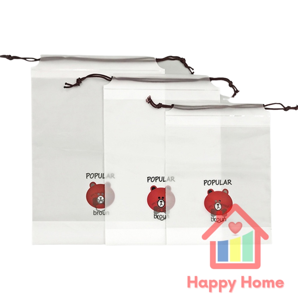 Túi dây rút Gấu Brown, Mèo xinh, Hoa cúc đi du lịch, đựng giày dép dã ngoại Happy Home