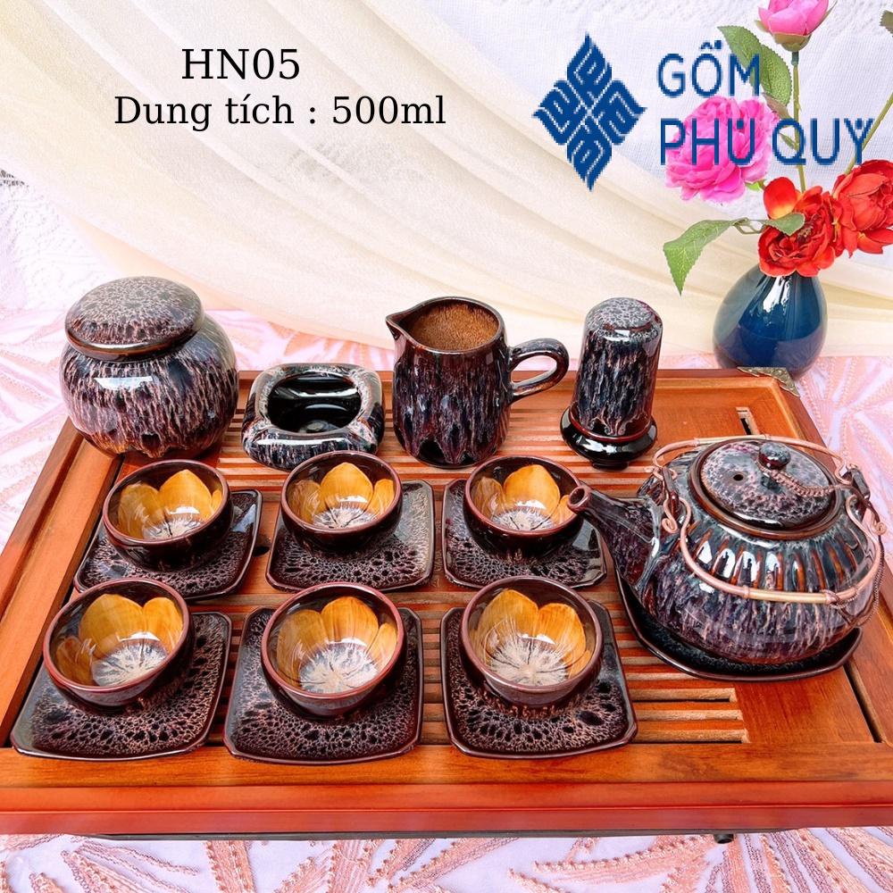 Bộ ấm chén uống trà ⚱ ấm trà Kẻ Miệng Cẩm Lai Đỏ ⚱ Gốm Sứ Bát Tràng GOMPHUQUY HN05