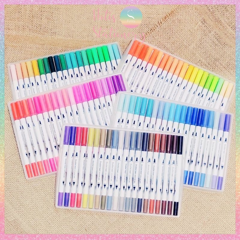 [HOTIS] Bút lông hai đầu tô màu vẽ tranh gốc nước viết calligraphy Double Head- Bộ 60/80/100/120 màu