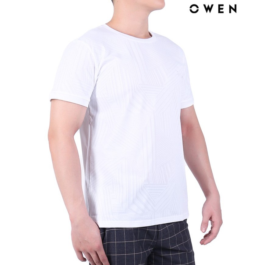 [Mã FAMALLT5 giảm 15% đơn 150K] Áo Tshirt ngắn tay nam Owen Bodyfit màu trắng kem họa tiết đục lỗ - TSN20403