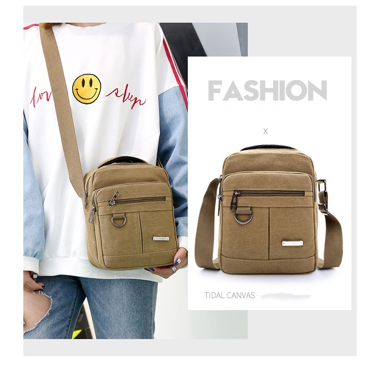 Túi Đeo Chéo Mini Bag Nam nữ Unisex đựng Ipad Mini Vải Canvas Nhập Khẩu Thương Hiệu LEOBAG Màu Nâu / Đen T24 | WebRaoVat - webraovat.net.vn