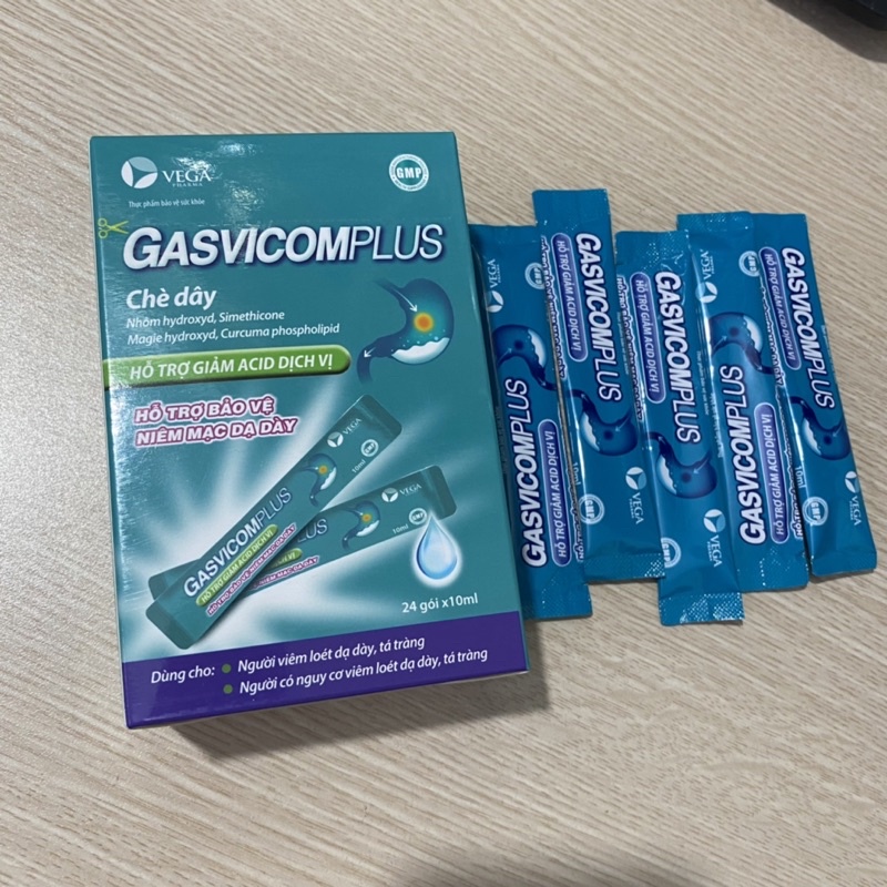 Gel dạ dày GASVICOMPLUS Chè dây - Hỗ trợ giảm đau dạ dày, trào ngược dạ dày, Loét dạ dày tá tràng - Gasvitcom Hộp 24 gói