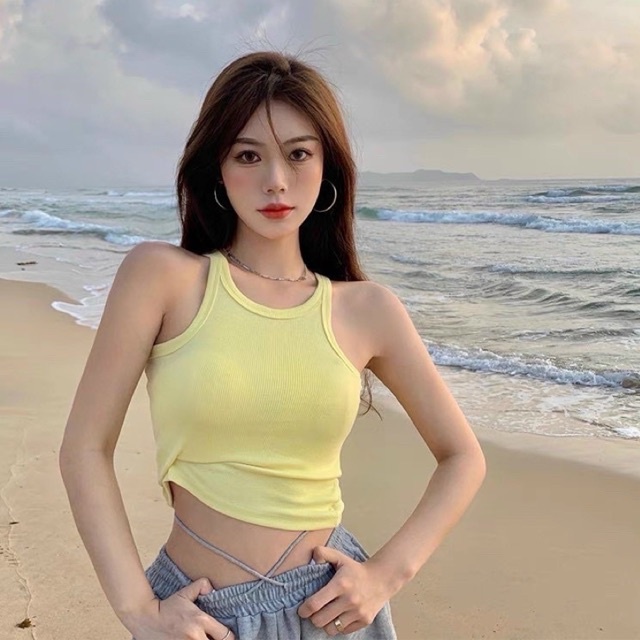 Áo Croptop 3 Lỗ khoét vai màu trơn Pastel Chuẩn Dáng Năng Động thun tăm mềm mịn 13899 FIORI STORE