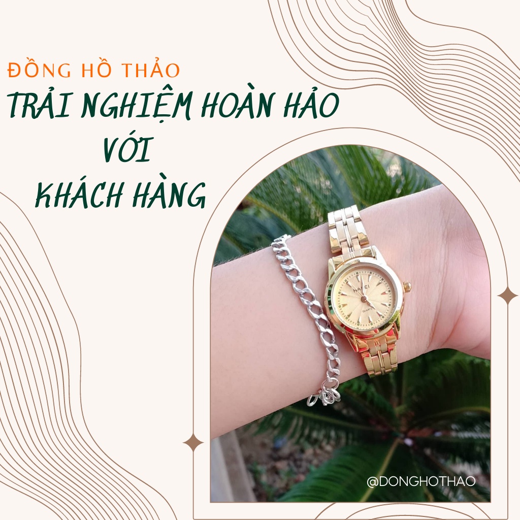 Đồng Hồ Nữ Halei 348 Dây Vàng Mặt Vàng Chống Nước Tốt