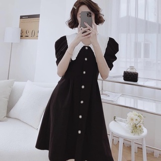 Đầm đen nút ngọc cổ trắng (kèm hình thật)