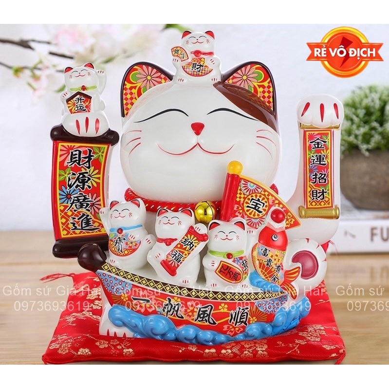Mèo thần tài vẫy tay dùng được với pin cao 18cm dòng hộp tím