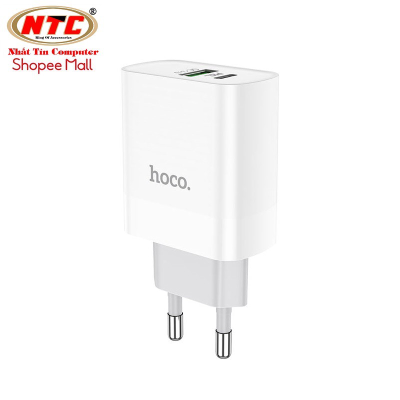 Cốc sạc 2 cổng Hoco C80A USB QC3.0 và Type-C PD20W (Trắng) - Hãng phân phối chính thức