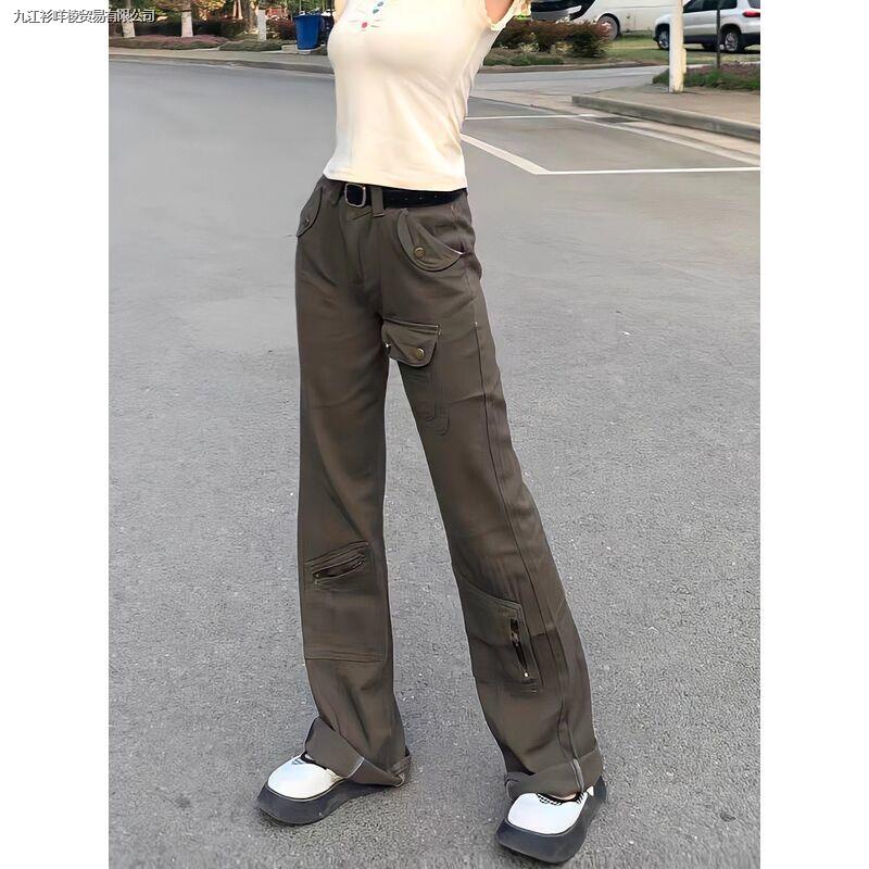 Quần Jean Dài Lưng Cao Ống Đứng Nhiều Túi Phong Cách Retro Mỹ Thời Trang Mùa Hè Cho Nữ