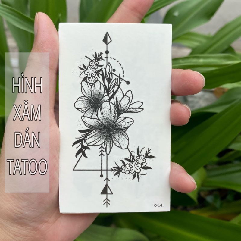 Hình xăm hoa đơn sắc r14. Tatoo dán size 10x6cm