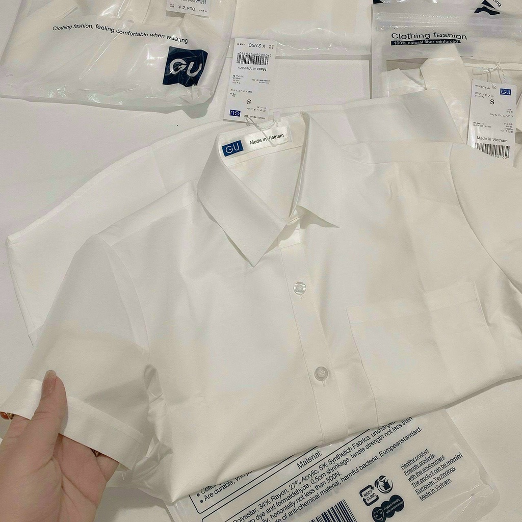 Áo sơ mi nữ trắng tay ngắn có túi trẻ trung | BigBuy360 - bigbuy360.vn