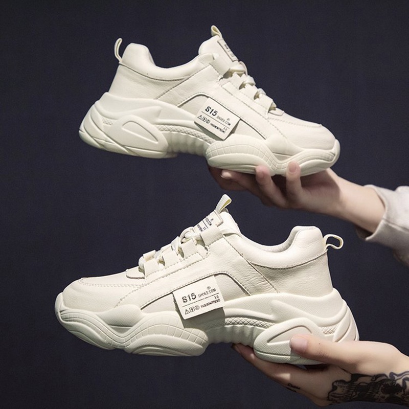 Giày sneaker IELGY đế độn màu trắng phong cách Harajuku thời trang cao cấp