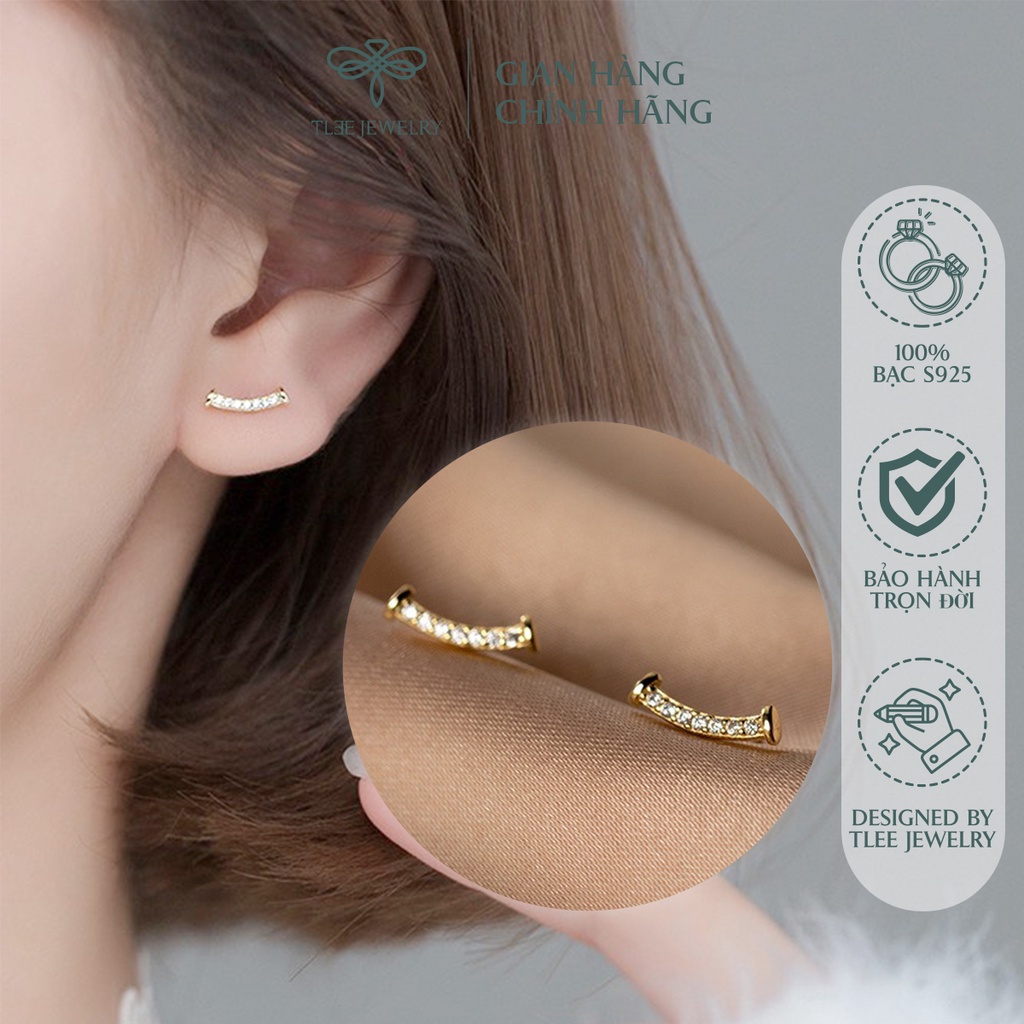 Khuyên tai bạc nữ TLEE smile nạm đá cao cấp NCJ B0162