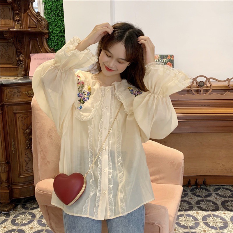 Áo sơ mi thêu hoa quảng châu
