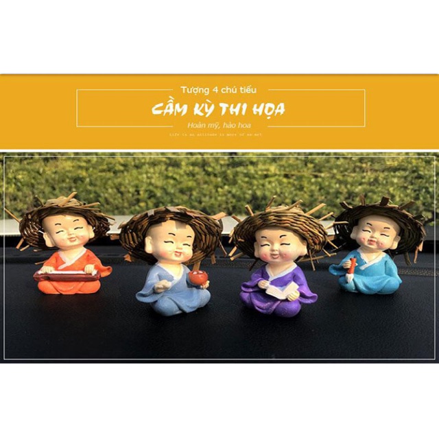 [SALE 10%] Bộ tượng 4 chú tiểu đội nón tứ nghệ Cầm - Kì - Thi - Họa | BigBuy360 - bigbuy360.vn