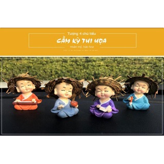 Bộ tượng 4 chú tiểu đội nón tứ nghệ Cầm - Kì - Thi - Họa