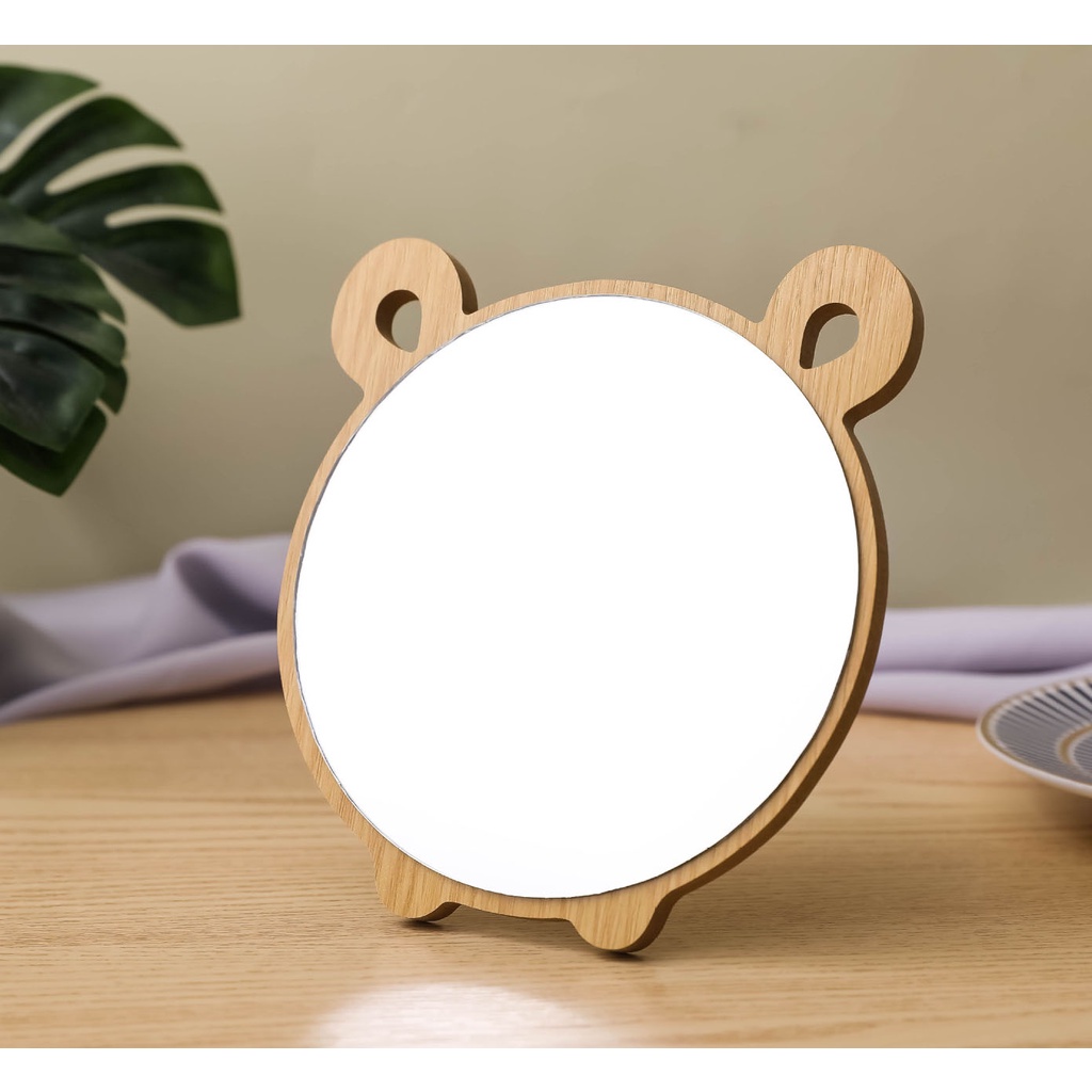 Gương gỗ tai huơu gấu mèo để bàn phong cách tiểu thư dễ thương