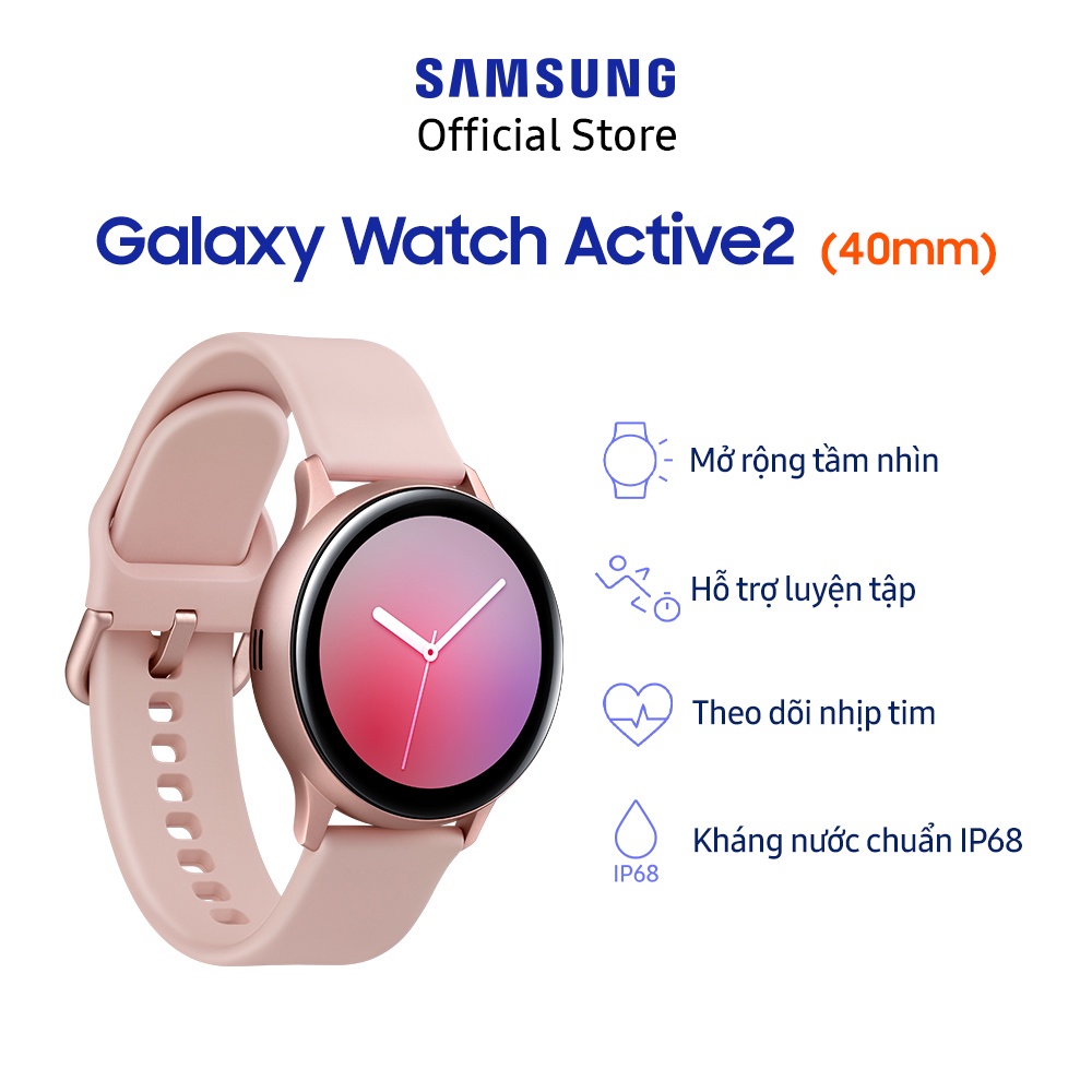 Đồng Hồ Samsung Galaxy Watch Active 2 (40mm) Viền Nhôm Dây Silicone Hồng