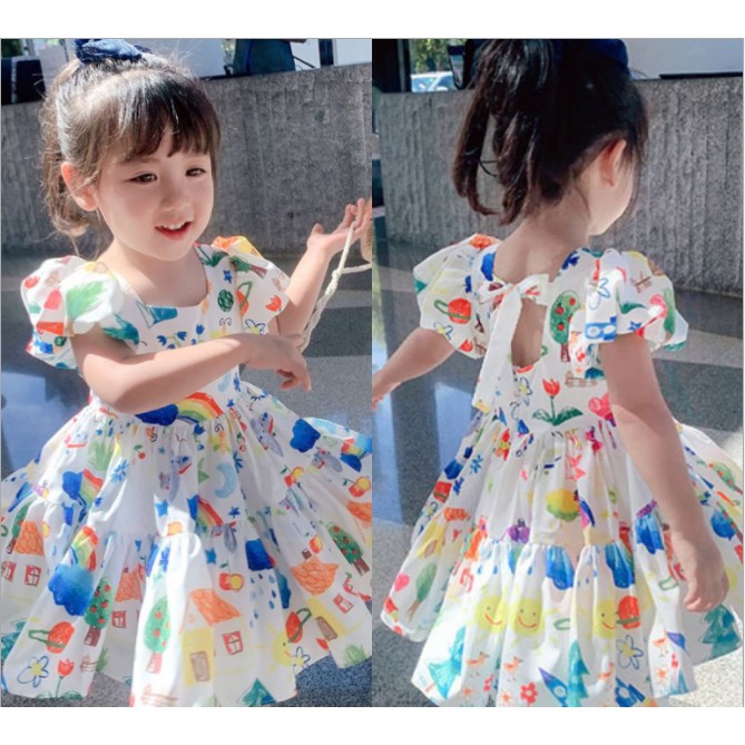 Váy xòe công chúa mùa hè họa tiết xinh