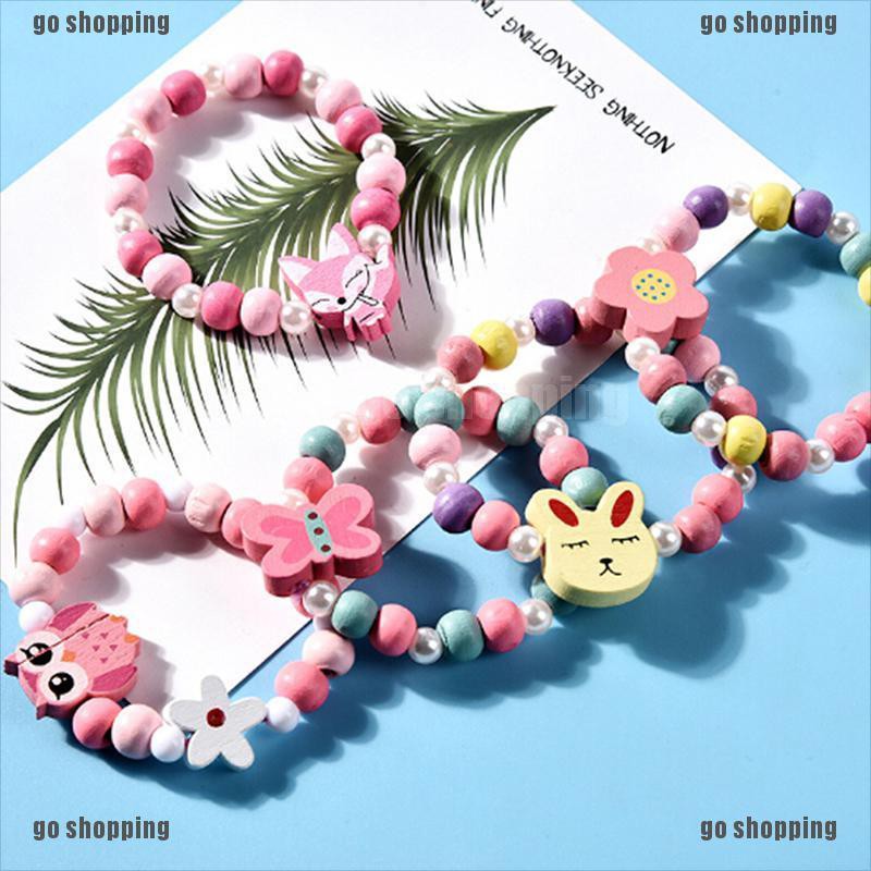{go shopping}1sets Wooden beaded cartoon animal necklace girl party supply gift