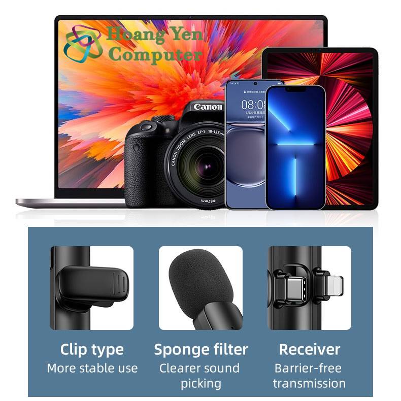 Micro LiveStream Không Dây Remax K02 ( 1 Micro, 1 Kết Nối Cổng Type C hoặc Lightnig) - Bh 12 Tháng - Hoangyencomputer