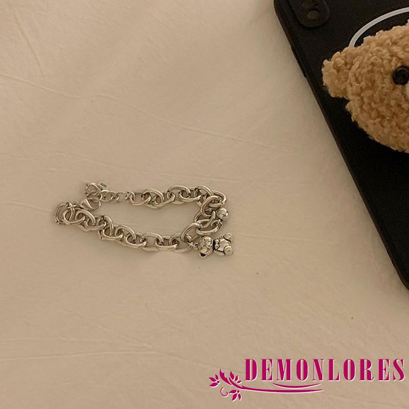 Vòng đeo tay sợi mắt xích mặt hình gấu hoạt hình đơn giản dễ thương cho nữ