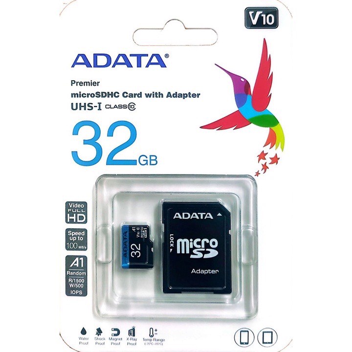 [THẺ + ADAPTER] Thẻ nhớ Micro SDHC ADATA 32Gb upto 100MBs Chính hãng tốc độ cao Class 10 tương thích mọi thiết bị