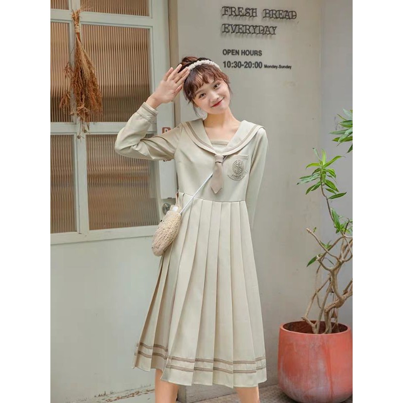 Váy babydoll cavat dáng dài, váy xếp ly học sinh