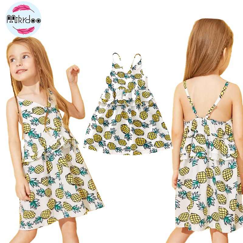 Đầm dự tiệc in hình trái thơm thời trang mùa hè Mikrdoo dành cho trẻ em