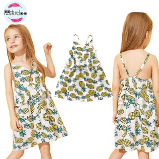 Đầm dự tiệc in hình trái thơm thời trang mùa hè Mikrdoo dành cho trẻ em
