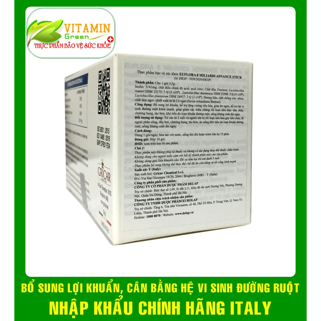 MEN VI SINH EUFLORA Sticks GIÚP GIẢM ĐẦY BỤNG, KHÓ TIÊU, RỐI LOẠN TIÊU HÓA | NHẬP KHẨU CHÍNH HÃNG ITALY