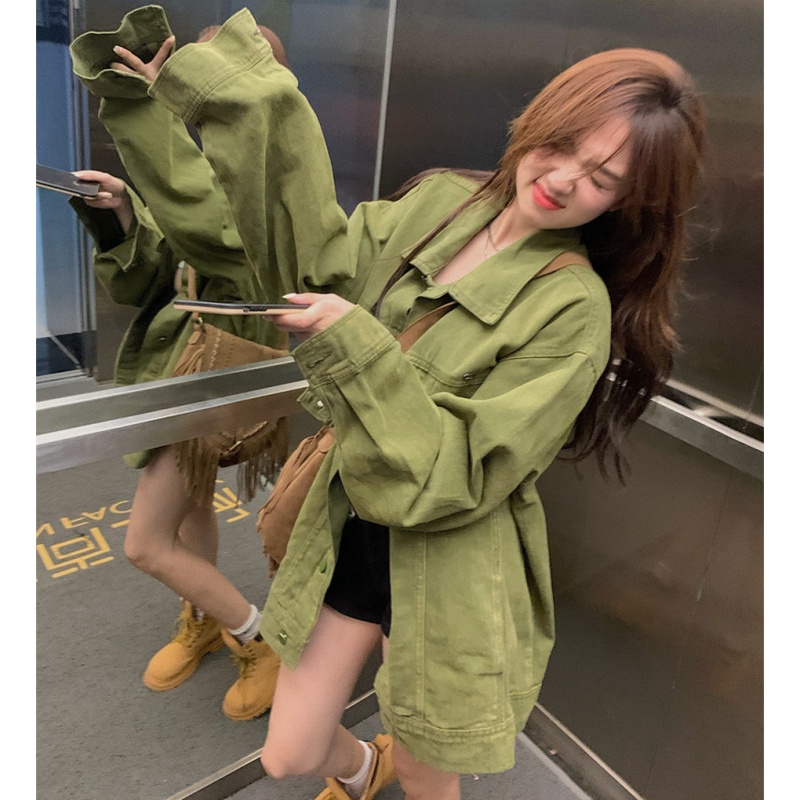 Áo Khoác Denim Dáng Rộng Thời Trang Mùa Thu Cá Tính Cho Nữ