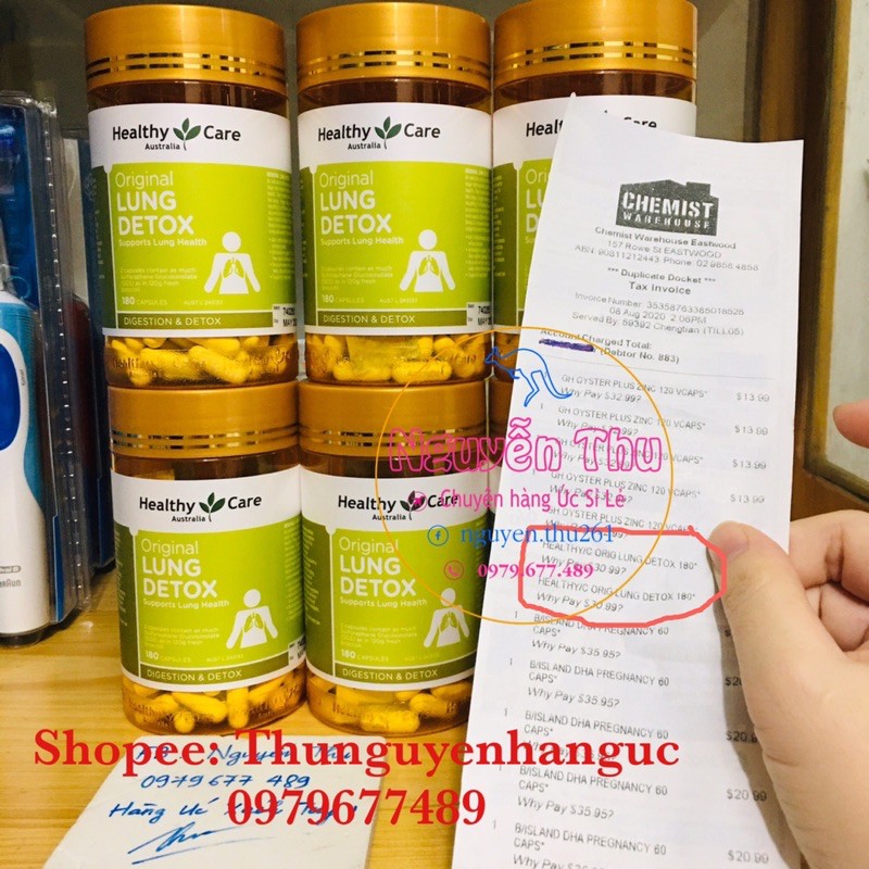 (Mẫu mới) TPBS viên uống hỗ trợ thải độc phổi Healthy Care Original Lung Detox - 180 viên Úc