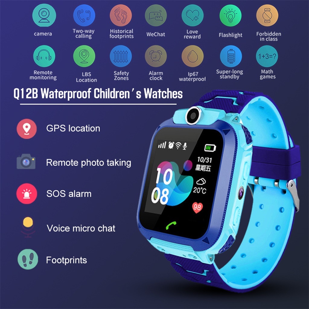 Đồng hồ thông minh Q12 chống thấm nước 2g gps có camera hd cho trẻ em
