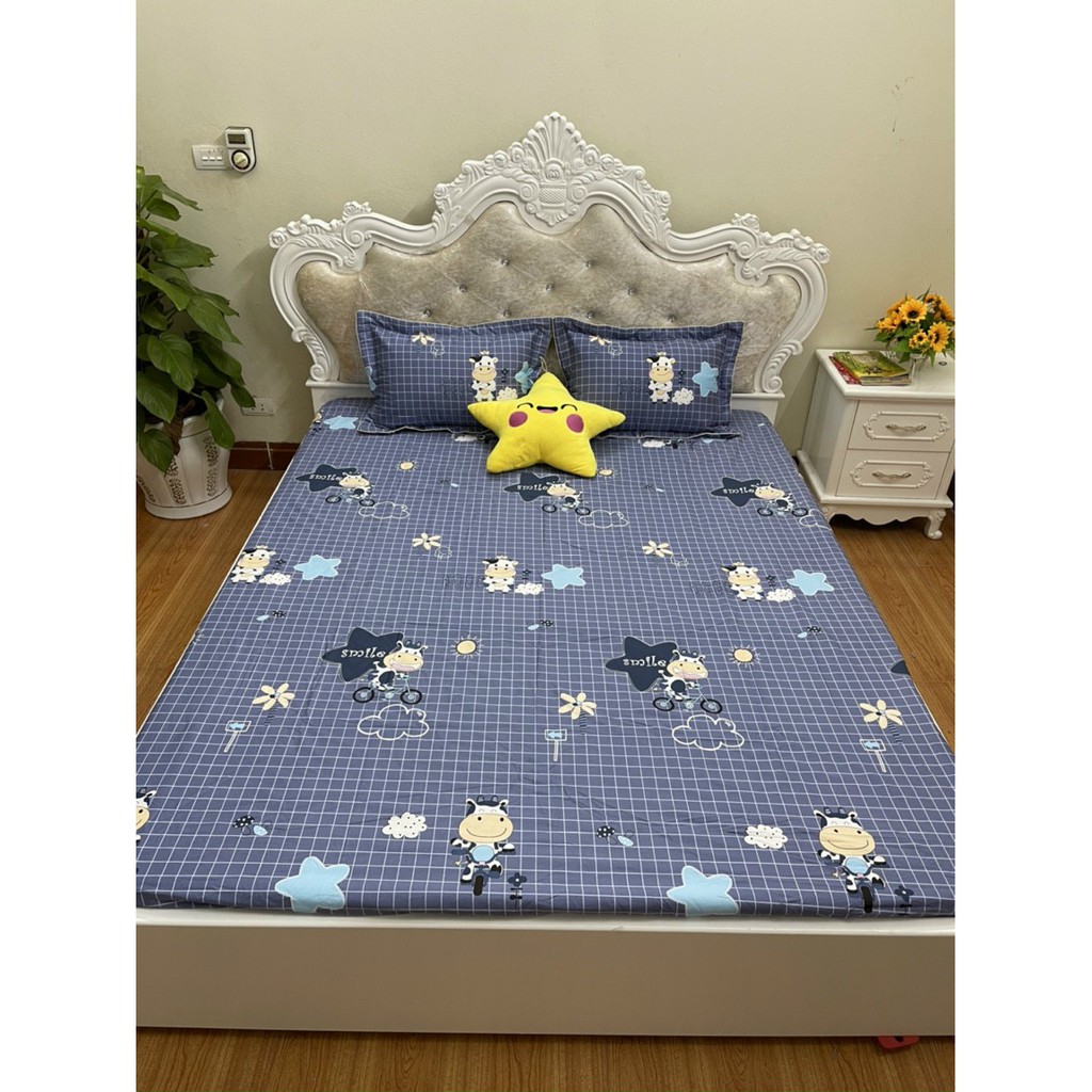 Set Bộ Ga Vỏ Gối Cotton Hàn - Chất cotton lạnh 100% Không lo bai xù [ 1 Ga + 2 vỏ gối nằm có trần bông]
