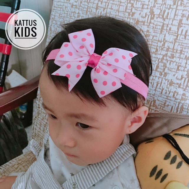 Băng đô bé gái nơ ribon chấm bi