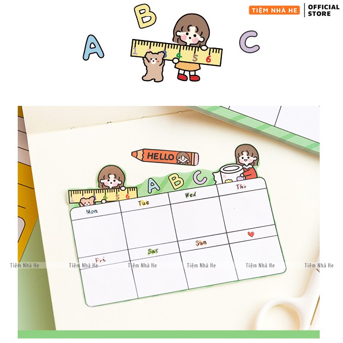 Giấy Note Cute Tiệm Nhà He Ghi Chú Thời Khóa Biểu Khung Hoạt Hình Dễ Thương Set 50 tờ