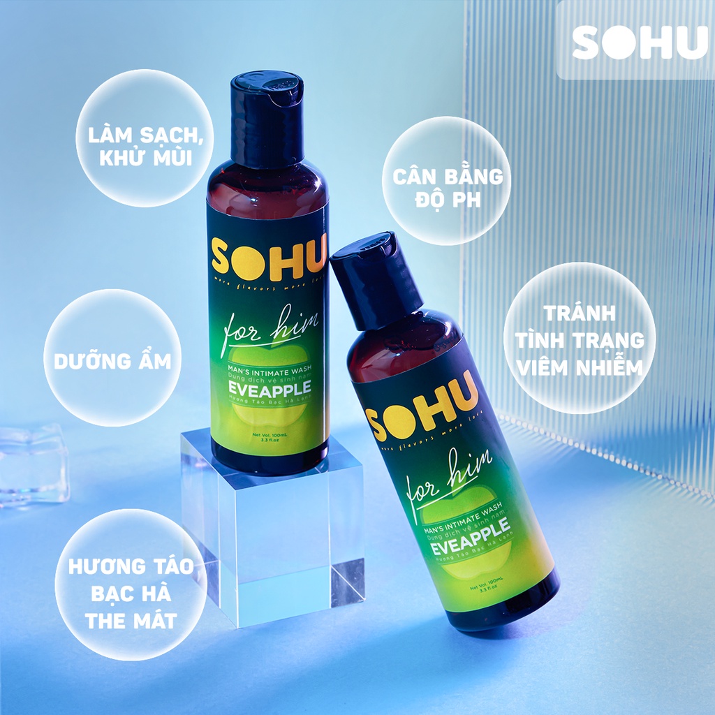 Dung dịch vệ sinh nam SOHU hương táo bạc hà the mát khử mùi tự nhiên lành tính chai 100ml