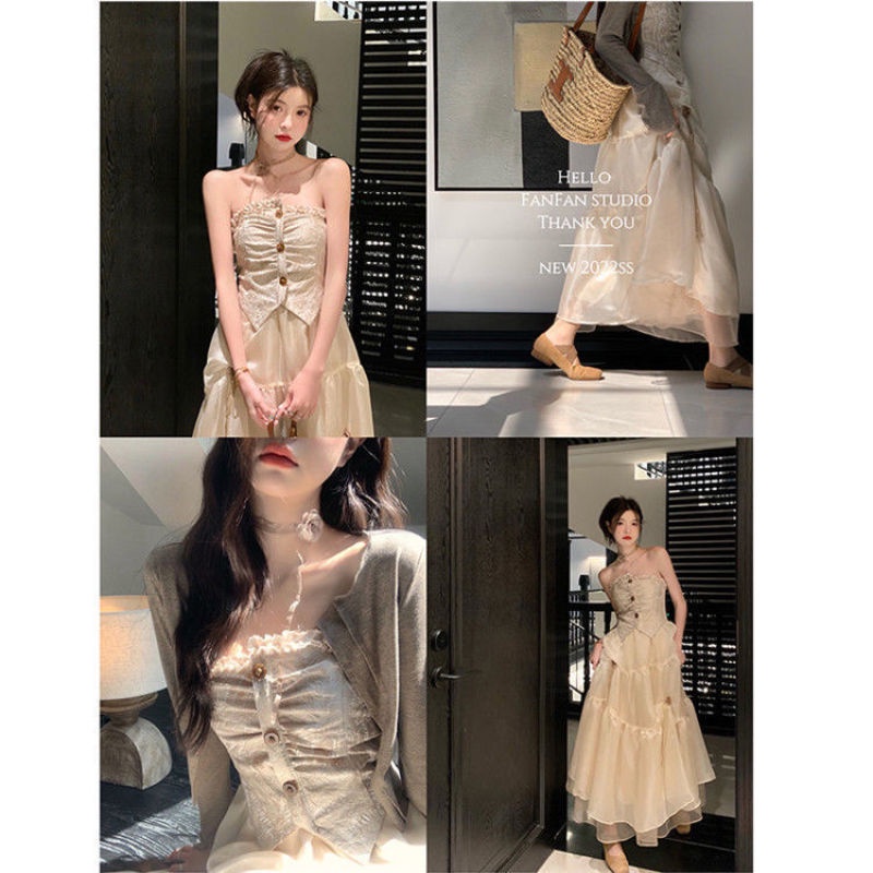 Đầm Dài Phối Lưới Phong Cách Hàn Quốc Cổ Điển Thời Trang Cho Nữ